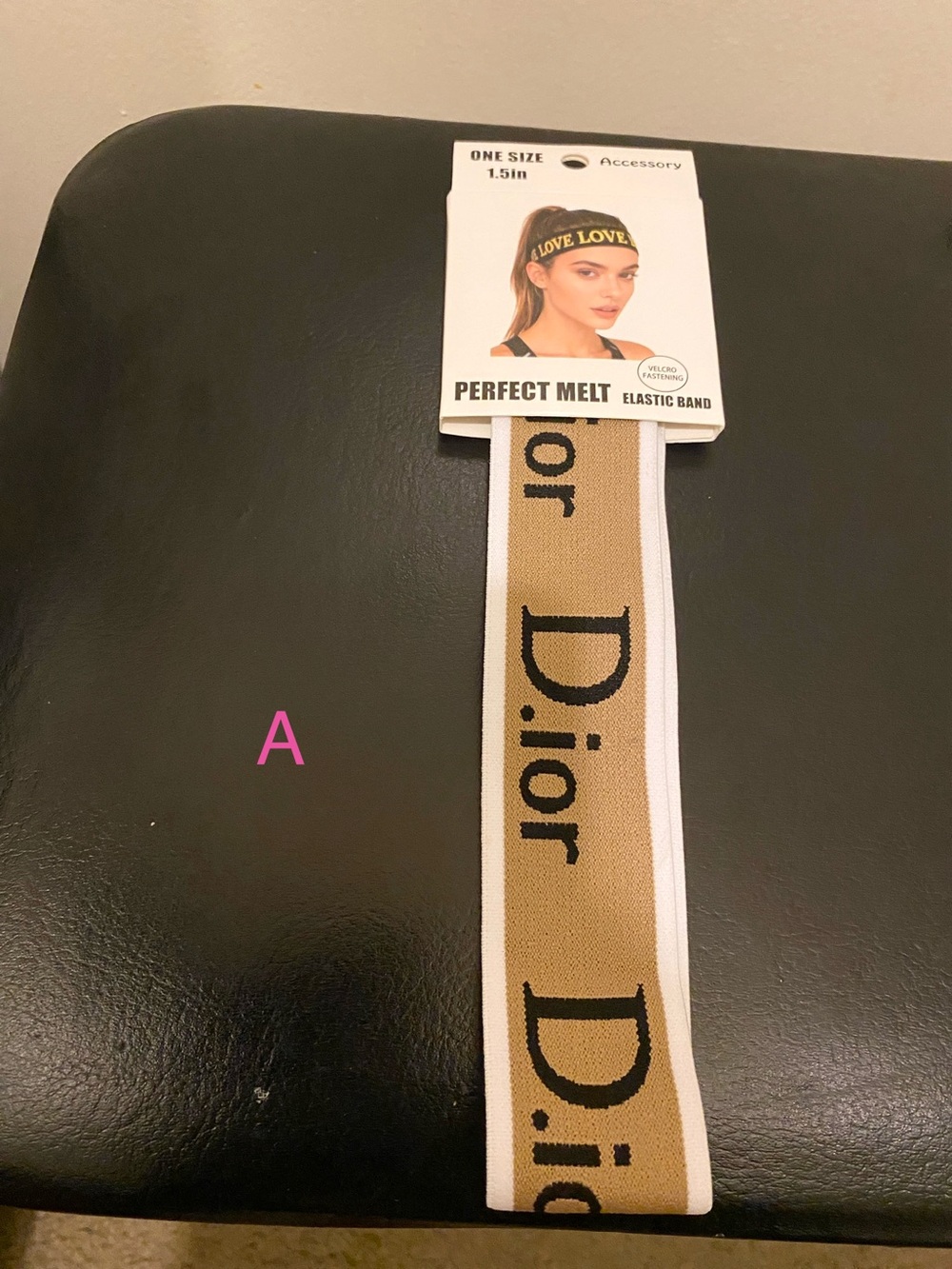 B) Fashion Logo Elastic Headband - Black, Tan, Beige - Picture 3 of 5
